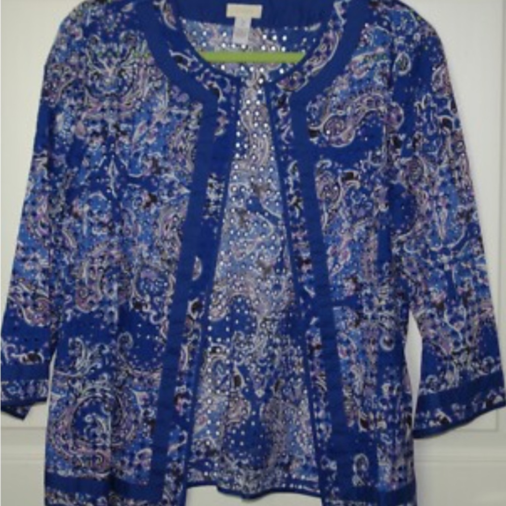 Chico's Navy and White Patterned Jacket